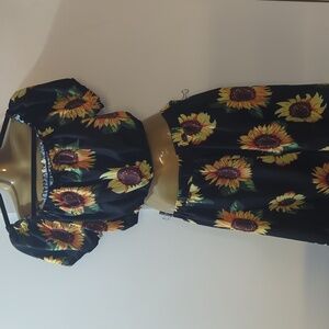 SHEIN 3x Sunflower Pattern Cropped Shirt and Shorts set